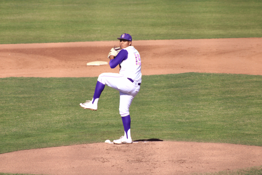 Sophomore starting pitcher Alexander Rivas attempts to strike out Chapman University on Friday, Feb. 28.