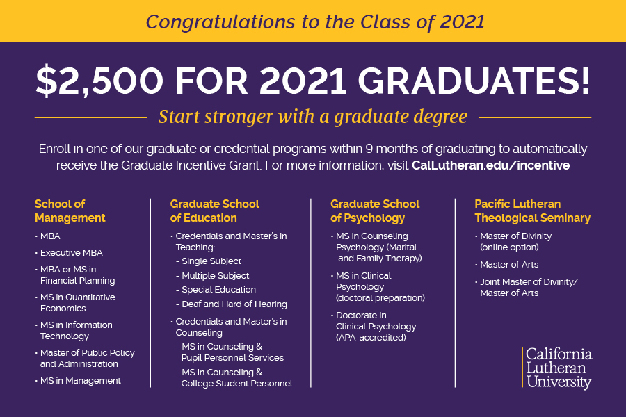 Graduating seniors offered $2,500 incentive to continue education at CLU