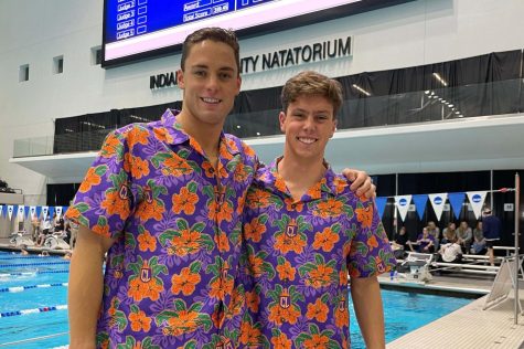 Swimmers Luke Rodarte (on left) and AJ Nybo (on right) won multiple awards at the 2022 NCAA Championships.