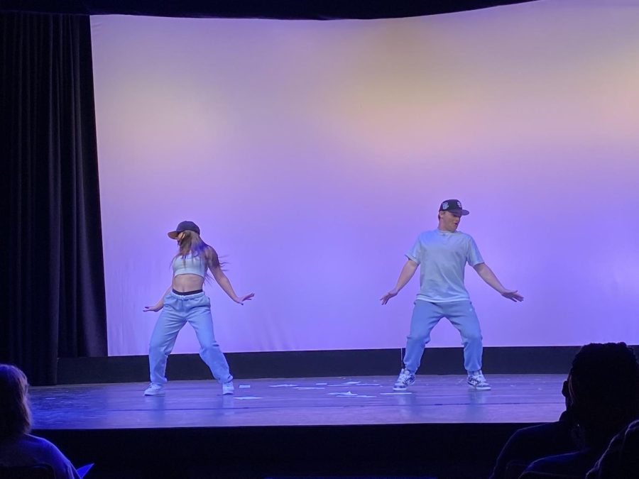 Student Gray Hatter and dance team member Katelyn Deaton
perform their hiphop piece at Dancing with the Stars.