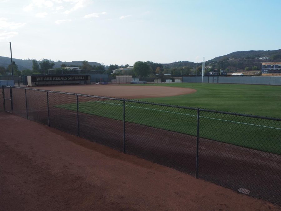 Cal Lutherans Hutton Softball field is pictured at dusk.