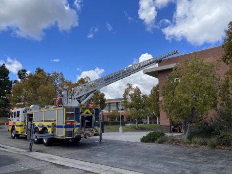 The Ventura County Fire Department outside of the Soiland Humanities Center. They were called by Campus Safety following a report of a smoke smell on the second floor of the building.