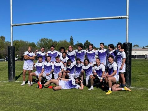 The Knights Rugby Football Club poses for a photo on Memorial Field at Cal Lutheran.