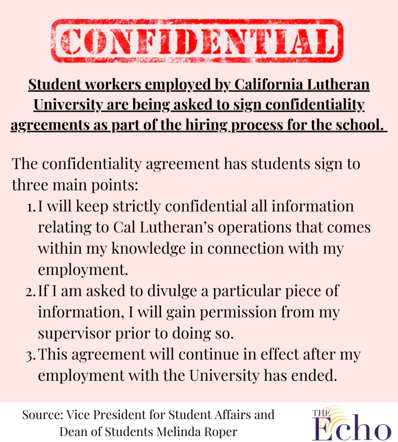 Student workers employed by California Lutheran University are being asked to sign confidentiality agreements in the near future as part of the hiring process for the school.