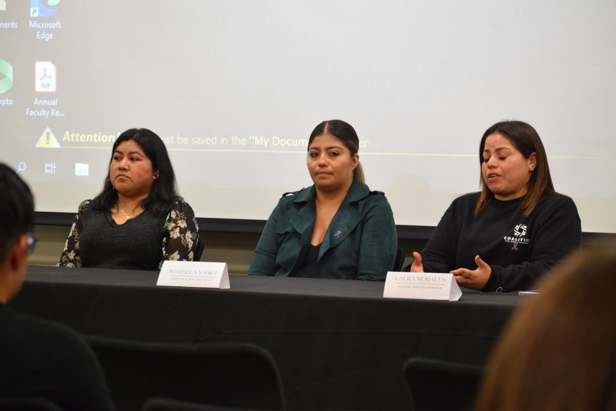 From left to right, employees for the Coalition of Family Harmony Yesenia Hernandez, Marisela Yanez and Laura Morales were the panelists invited to speak.