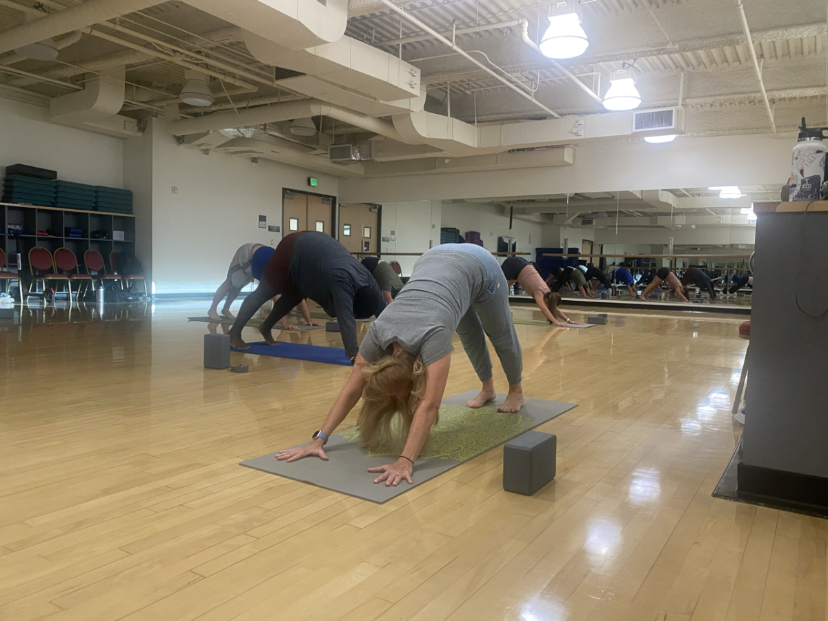Yoga+Instructor+Lisa+Wildermuth+leads+the+yoga+class+which+is+open+to+students%2C+faculty%2C+staff+and+those+with+a+yearly+Forrest+Fitness+Center+membership.
