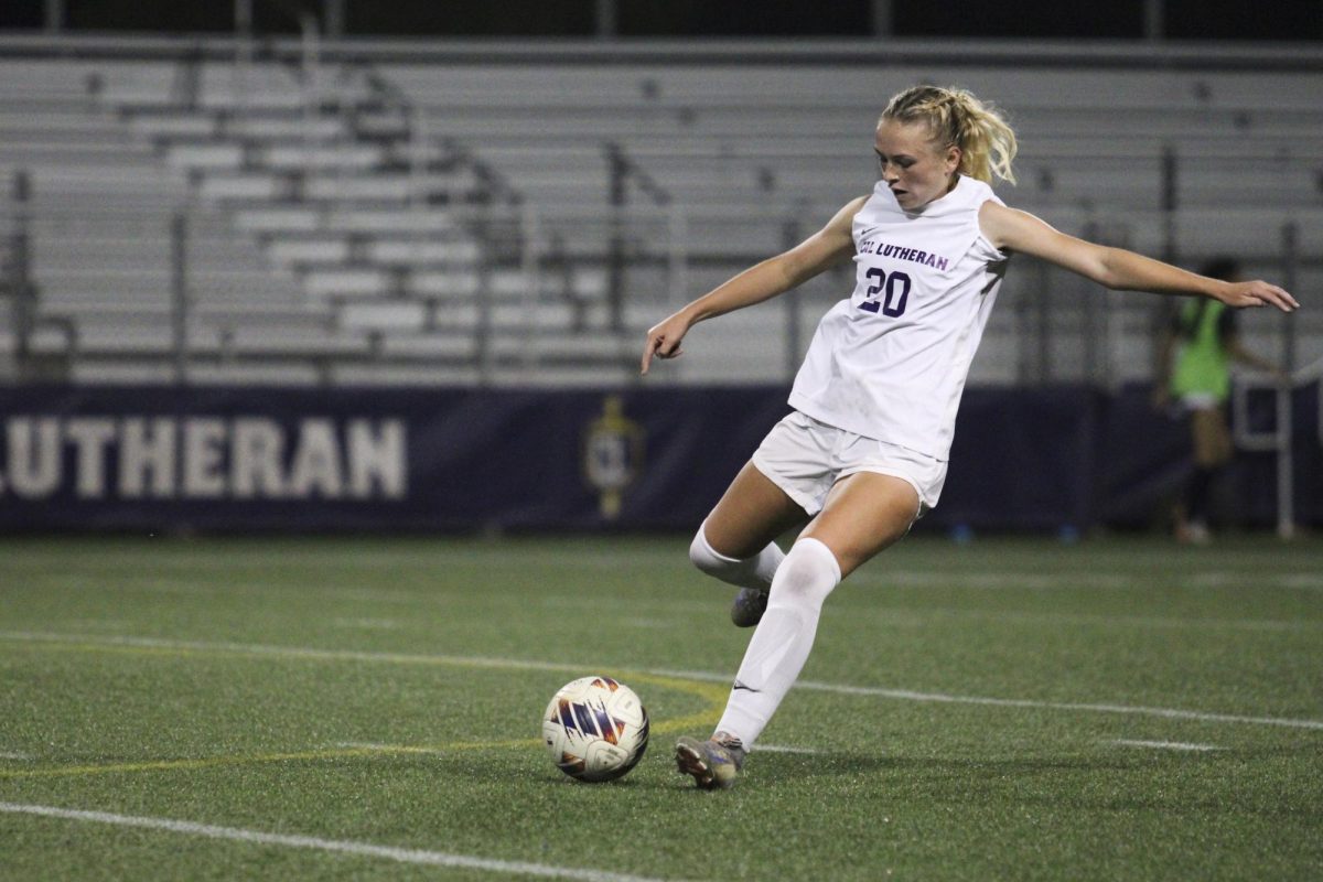 Defender Tessa French striking the ball during Saturday’s action at William Rolland Stadium.