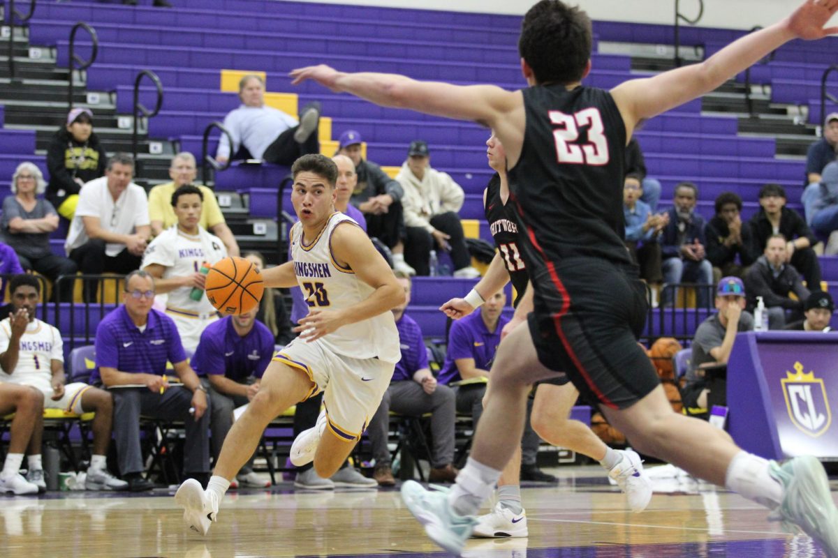 Senior defender Preston Fleming looking for an opening during Tuesday’s matchup vs Chapman.