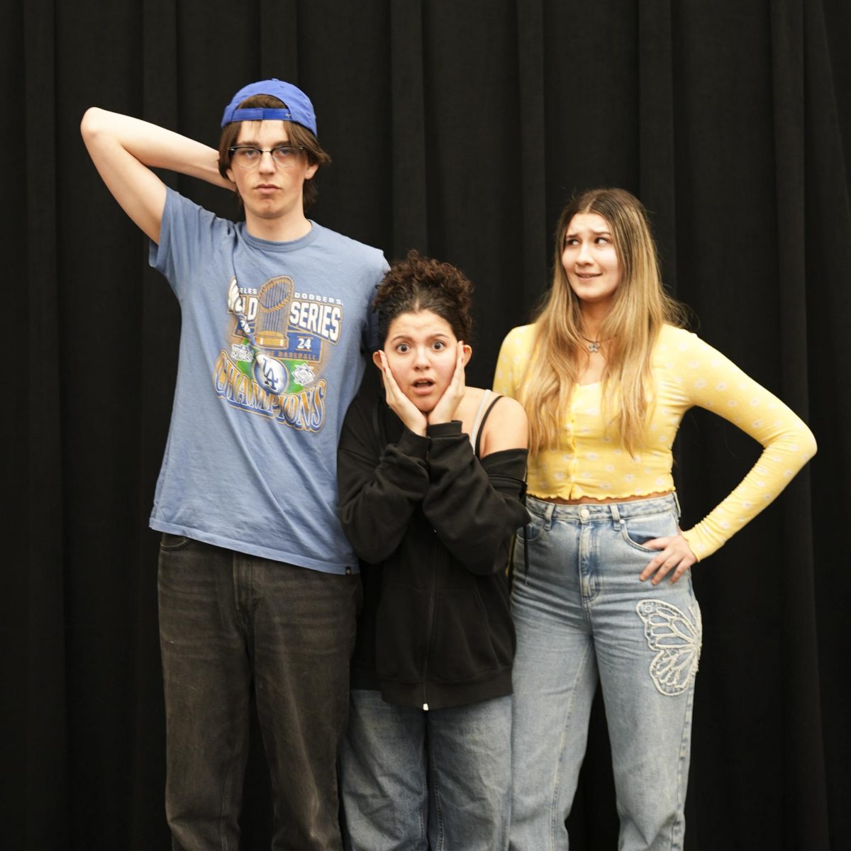 Sophomore Liam Flenniken, first year Emilia Brewer, and senior Amanda Janssen are acting in one of the 10-minute plays. 